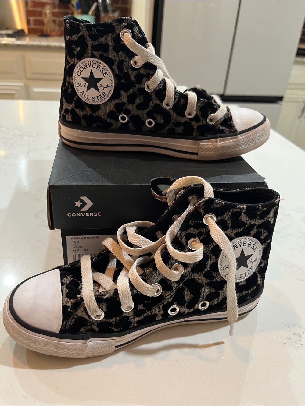 Converse High Top Sneakers - Black and White Leopard